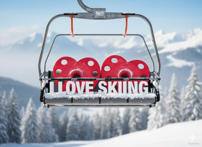 Roter Herz-Skistockteller Skimoji I Love Skiing - KI generiert
