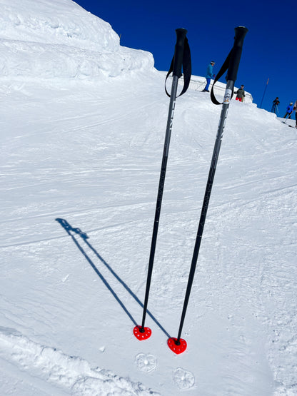 Roter Herz-Skistockteller Skimoji I Love Skiing